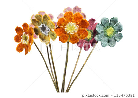 Bouquet of felted wool on a white background Bouquet of felted wool on a white background 135476381