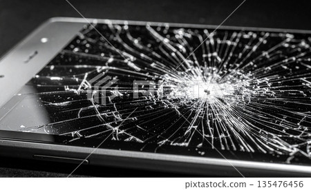 Broken Tablet Screen with Cracked Glass 135476456
