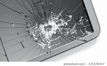 Broken Tablet Screen with Cracked Glass 135476457