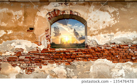 Old Red Brick Wall Texture Background 135476478