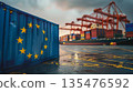 logistic container with EU flag. 135476592