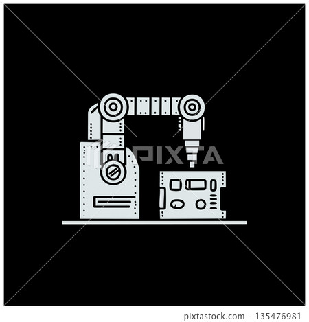 Industrial Machine Icon on Black Background Industrial Machine Icon on Black Background 135476981