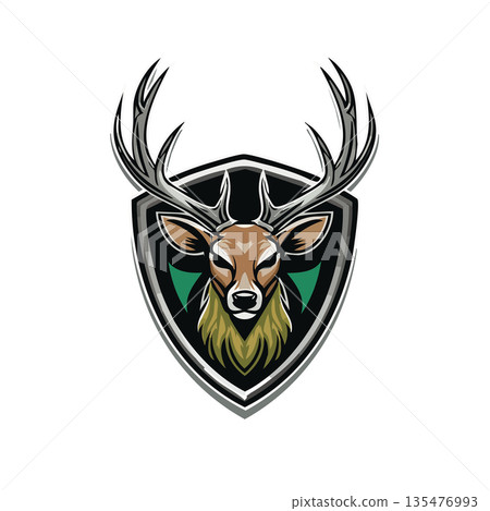 Deer Mascot Shield Logo Illustration Deer Mascot Shield Logo Illustration 135476993