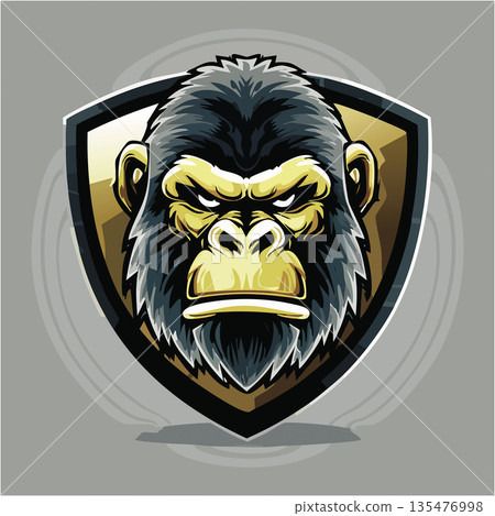 Gorilla Head Mascot Shield Logo 135476998