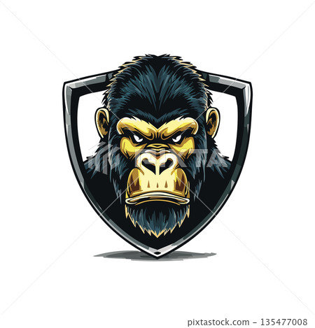 Aggressive Gorilla Mascot Shield Logo 135477008