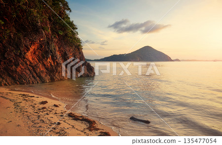 Beach on an uninhabited island at sunset, Philippines. Beach on an uninhabited island at sunset, Philippines. 135477054