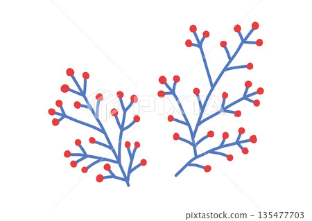 北歐風格的紅色簡約植物枝條插圖 135477703