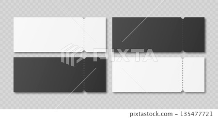 Vector Perforated Ticket Stub Template Set. Blank Admission and Event Tickets for Cinema, Theater, Concert, Festival, Raffle. Voucher and Coupon. Black and White Tear-Off Design, Isolated Vector Perforated Ticket Stub Template Set. Blank Admission and Event Tickets for Cinema, Theater, Concert, Festival, Raffle. Voucher and Coupon. Black and White Tear-Off Design, Isolated 135477721
