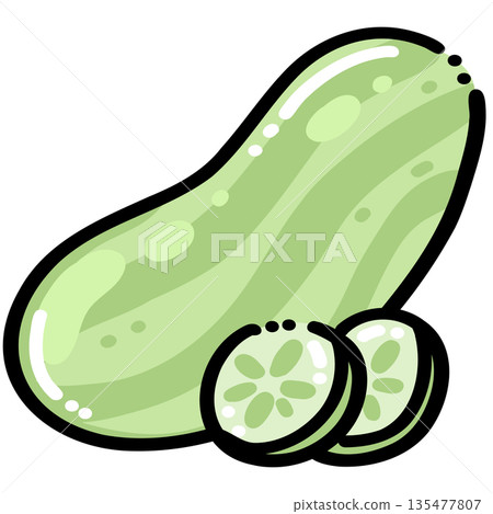 Cucumber with Slices Illustration 135477807