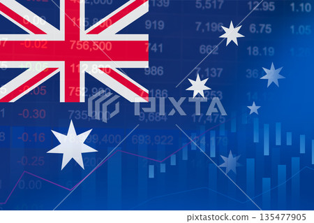 Australia flag on stock investment trading with coin and graph. 135477905