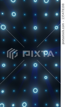 A futuristic blue grid of glowing circles forming a clean, symmetrical digital pattern 135478108