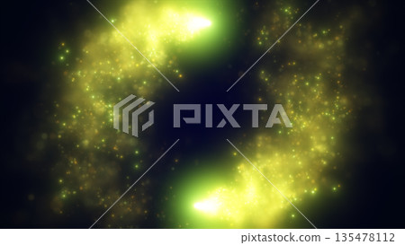 Glowing green energy ring with sparkling particles forming a luminous circular vortex on a dark background Glowing green energy ring with sparkling particles forming a luminous circular vortex on a dark background 135478112