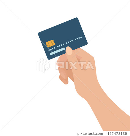 Hand Holding Credit Card for Payment, Vector Illustration. Credit Card Purchase, Credit Card Transaction. Contactless Banking Card. Online Checkout, POS Terminal Concept Hand Holding Credit Card for Payment, Vector Illustration. Credit Card Purchase, Credit Card Transaction. Contactless Banking Card. Online Checkout, POS Terminal Concept 135478186