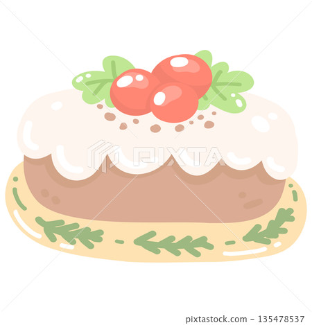 Cute Christmas Cake Illustration 135478537