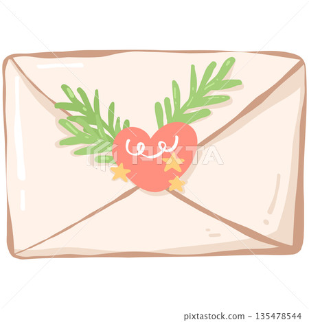 Christmas Envelope with Heart and Pine Branch Illustration Christmas Envelope with Heart and Pine Branch Illustration 135478544