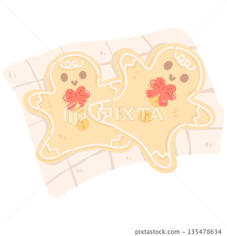 Cute Gingerbread Cookies on Tray Illustration 135478634