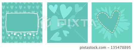 Cyan Valentines day geometric background collection. Valentines day turquoise poster, social media post layout, quiz backdrop, square banner design template set. Vector wedding background Cyan Valentines day geometric background collection. Valentines day turquoise poster, social media post layout, quiz backdrop, square banner design template set. Vector wedding background 135478895