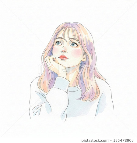 一位女士臉頰貼 135478903