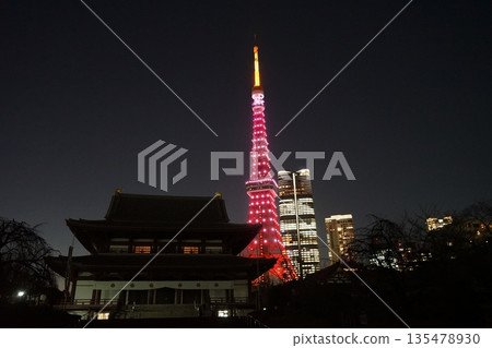 Tokyo Tower and Zojoji Temple lit up in pink January, Minato Ward 2418 135478930