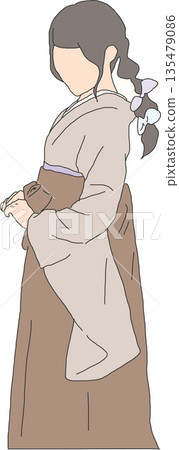 Profile of a woman wearing a hakama at a graduation ceremony Profile of a woman wearing a hakama at a graduation ceremony 135479086