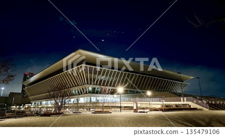 Tokyo Aquatics Centre at night in Koto, Tokyo 135479106