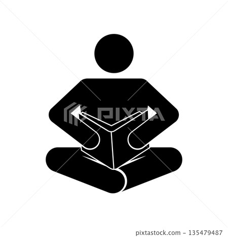 Person sitting cross legged reading book icon, flat vector illustration. Person sitting cross legged reading book icon, flat vector illustration. 135479487