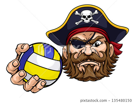 Pirate Volleyball Ball Sports Team Mascot Man Pirate Volleyball Ball Sports Team Mascot Man 135480150
