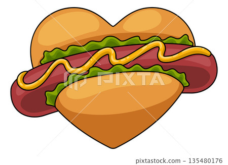 Love of Hot Dog Heart Shaped Fast Food Concept 135480176