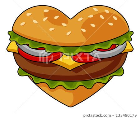 Love of Burger Heart Shaped Fast Food Concept Love of Burger Heart Shaped Fast Food Concept 135480179