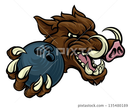 Boar Wild Hog Razorback Warthog Pig Bowling Mascot Boar Wild Hog Razorback Warthog Pig Bowling Mascot 135480189