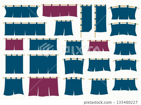 Stylish noren illustration material set 135480227