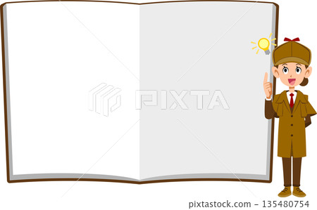 A female detective has an idea in front of a notebook A female detective has an idea in front of a notebook 135480754