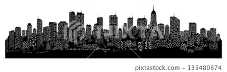 black and white city silhouette without background 135480874
