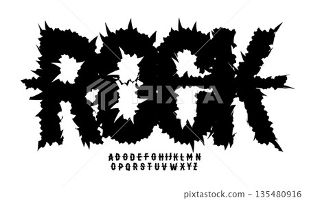 Rough Rock Font Logo Alphabet Uneven Letter Set Horror Typography, Sharp Psycho Typographic Design for Punk Music Title Text, Typo Poster Headline, Grunge Hand Written Crooked Fonts. Vector Typeface Rough Rock Font Logo Alphabet Uneven Letter Set Horror Typography, Sharp Psycho Typographic Design for Punk Music Title Text, Typo Poster Headline, Grunge Hand Written Crooked Fonts. Vector Typeface 135480916