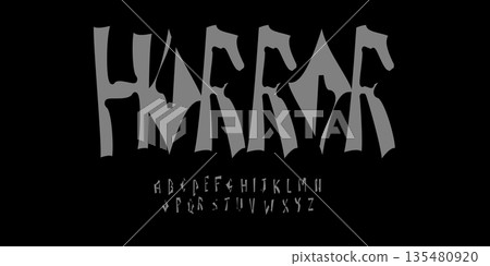 Horror Scary Font Logo Uneven Alphabet Vector Silly Letter Set Modern Typography, Rough Typographic Design for Punk Music Poster Headline, Grunge Calligraphy, Destroy Fonts. Vector Typeface Horror Scary Font Logo Uneven Alphabet Vector Silly Letter Set Modern Typography, Rough Typographic Design for Punk Music Poster Headline, Grunge Calligraphy, Destroy Fonts. Vector Typeface 135480920