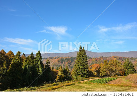 Autumn foliage scenery in Nozawa Onsen Village, surrounded by mountains (Nozawa Onsen Village, Nagano Prefecture) Autumn foliage scenery in Nozawa Onsen Village, surrounded by mountains (Nozawa Onsen Village, Nagano Prefecture) 135481461