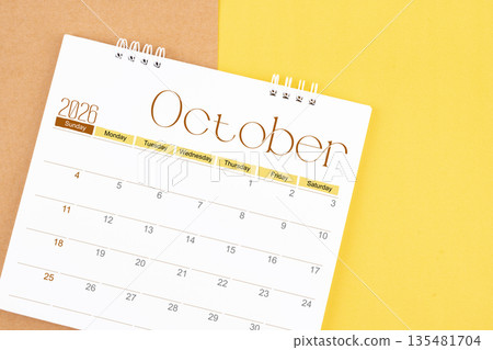 October 2026 desk calendar on brown and yellow, Planning for business. October 2026 desk calendar on brown and yellow, Planning for business. 135481704