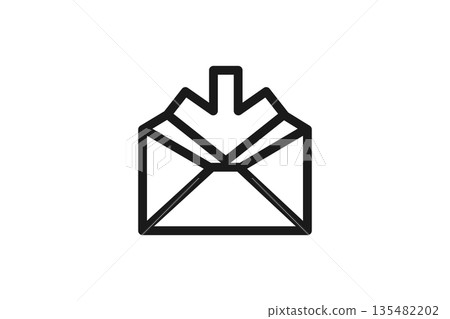 Line drawing icon of an envelope with an arrow that captures received emails 135482202