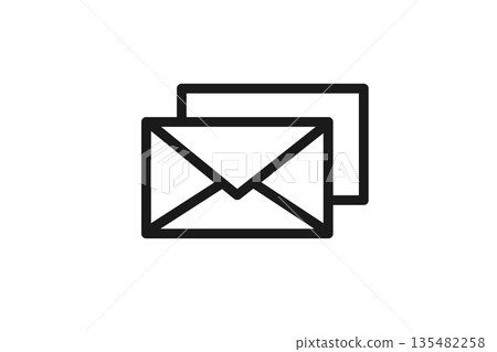 Line drawing icon of overlapping envelopes representing multiple messages 135482258