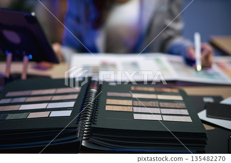 Interior designers working table at night time 135482270