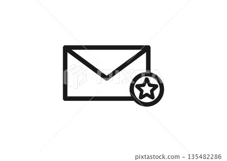 Line drawing icon of envelope with star indicating favorite registration Line drawing icon of envelope with star indicating favorite registration 135482286
