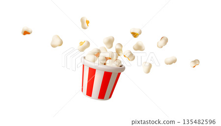 Realistic Popcorn and Striped Bucket Illustration 135482596