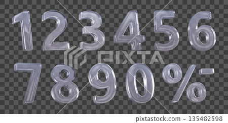 Transparent Glass Numbers on Checkered Background 135482598