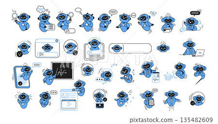 Cute Robotic Character in Various Activities Cute Robotic Character in Various Activities 135482609