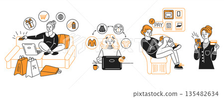 Online Shopping Illustration with Happy Shoppers 135482634