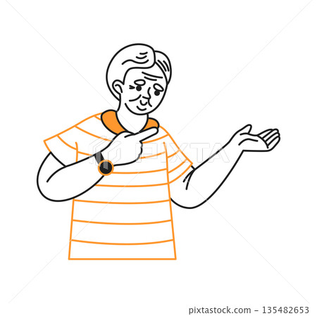 Man Gesturing with Hand in Casual Attire Man Gesturing with Hand in Casual Attire 135482653