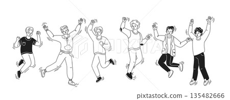 Group of Cartoon People Joyfully Jumping Together 135482666