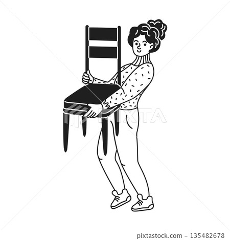 Girl Holding a Chair with Both Hands 135482678