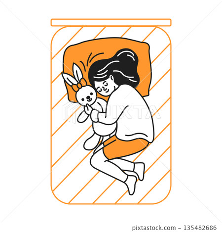 Girl Sleeping Peacefully with Stuffed Toy Girl Sleeping Peacefully with Stuffed Toy 135482686