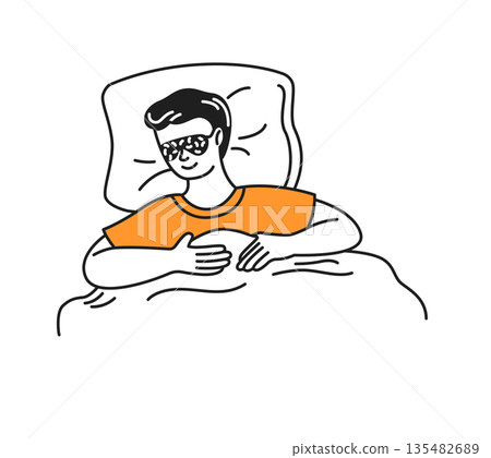 Illustration of a Man Sleeping Peacefully with Eye Mask 135482689